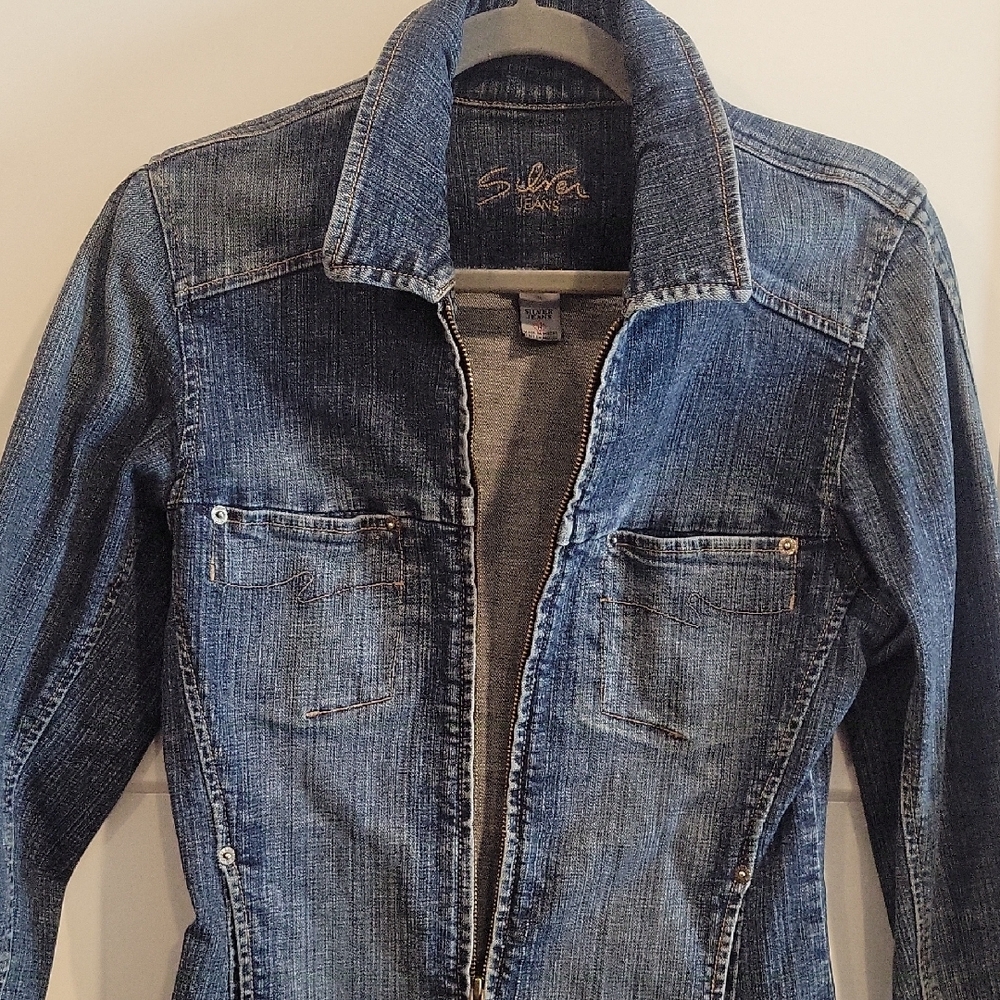 Vintage Y2K Silver Jeans Dark Blue Jean Jacket - Picture 3 of 7